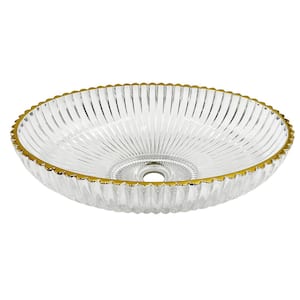 Lucine 21 in . Modern Clear Transparent With Gold Rim Tempered Glass Crystal Oval Vessel Sink