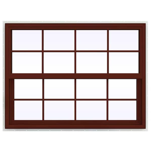 JELD-WEN 47.5 in. x 35.5 in. V-4500 Series Single Hung Vinyl Window with Grids - Red