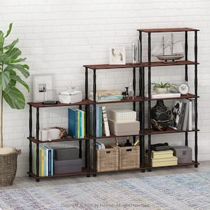 43.25 in. Tall Dark Cherry/Black Wood 4-Shelves Etagere Bookcases