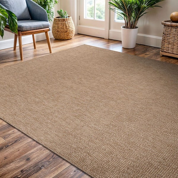 Easy Jute Brown 9 ft. x 12 ft. Woven Indoor Outdoor Area Rug