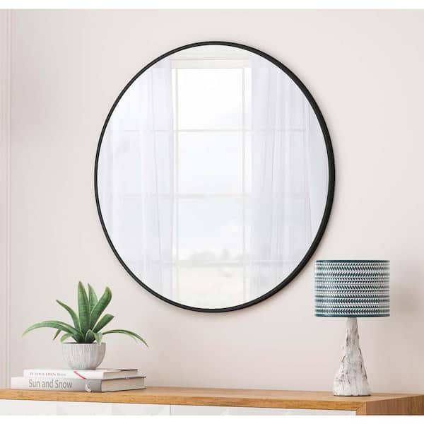 Unbranded Black 36 in W x 36 in. H Round Metal Framed Mirror Circular Vanity Mirror Dressing Mirror for Bathroom Living Room