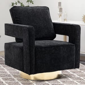 Black Modern Swivel Open Back Arm Chair with 1-Pillow For Nursery Bedroom Living Room