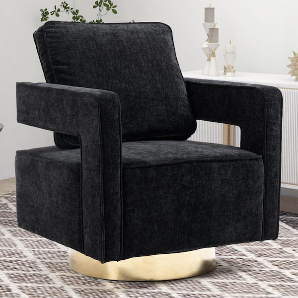 anpport Black Modern Swivel Open Back Arm Chair with 1-Pillow For Nursery Bedroom Living Room