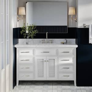 Kensington 55 in. W x 22 in. D x 36 in. HVanity in White with Carrara White Marble Top