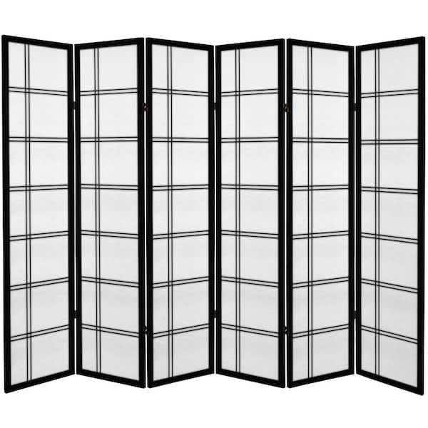 Oriental Furniture 6 ft. Black Canvas Double Cross 6 Panel Room