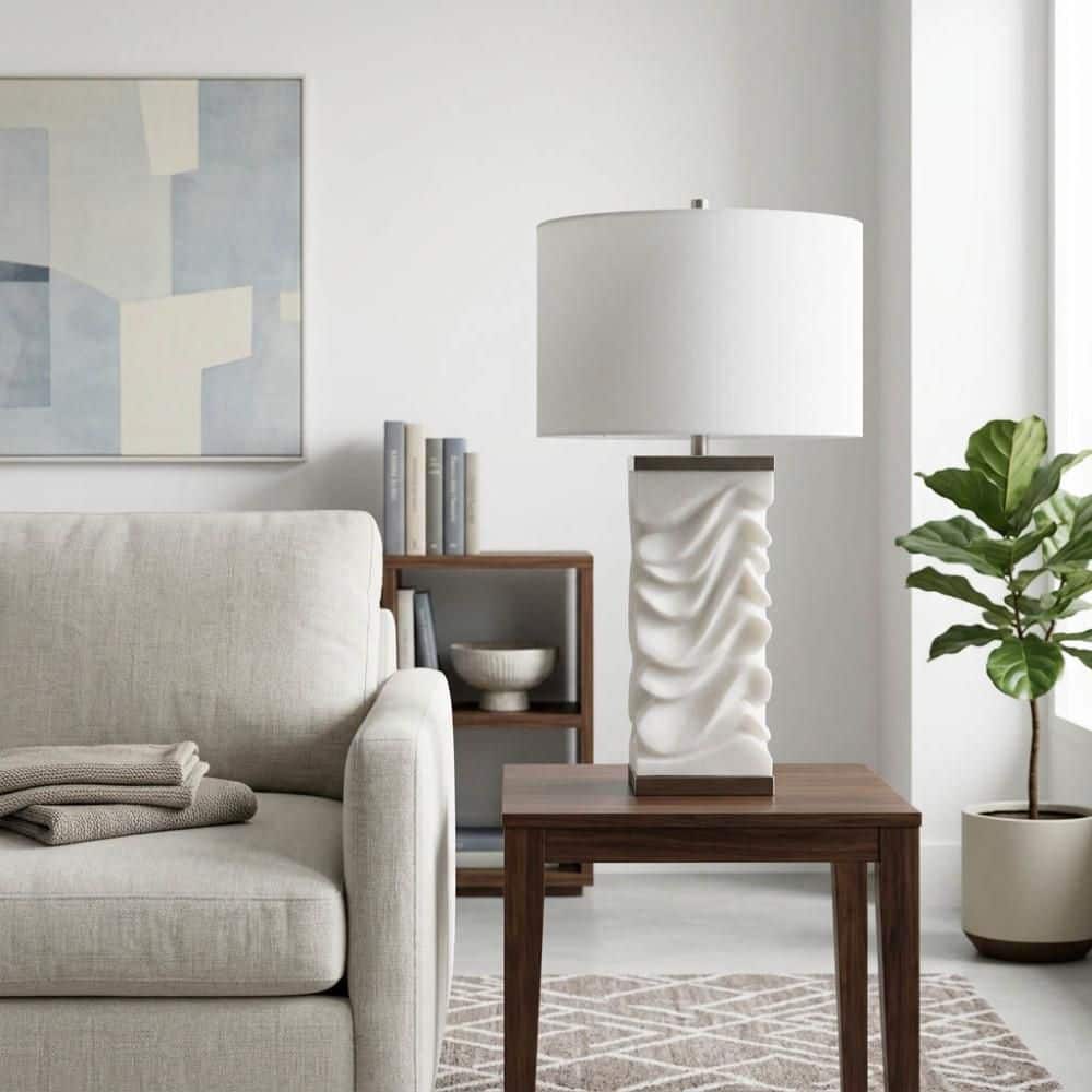 30 in. White Quartz Resin Modern Table Lamp with White Fabric Shade price history on PriceWatchPro