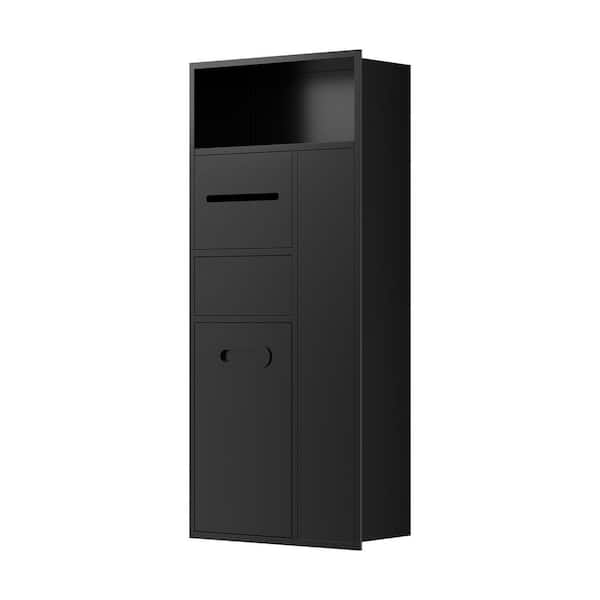 15.8 in. W x 33.9 in. H x 5.6 in. D Stainless steel Shower Niche one in Black with Toilet Paper Holder