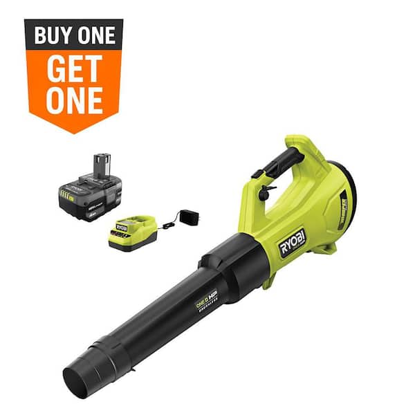 ONE+ HP 18V Brushless Whisper Series 130 MPH 450 CFM Cordless Battery Leaf Blower with 4.0 Ah Battery and Charger