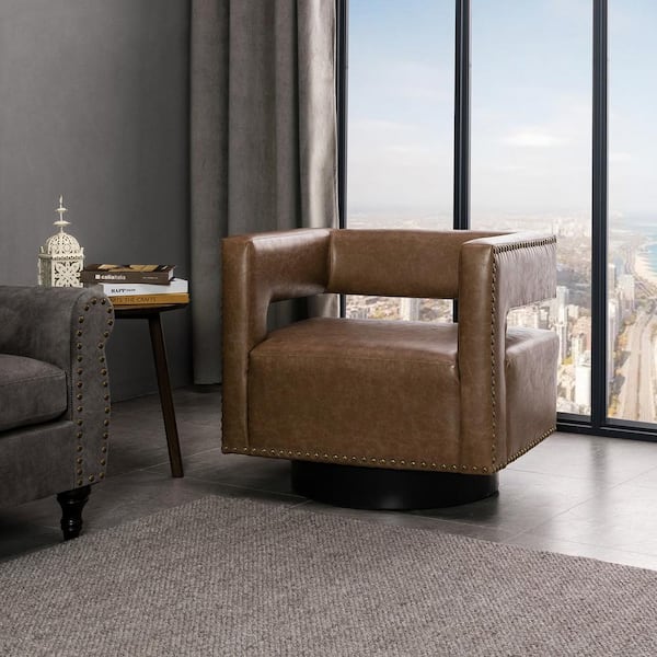 JAYDEN CREATION Ferrero Taupe Contemporary and Classic Swivel Barrel Chair with Nailhead Trim
