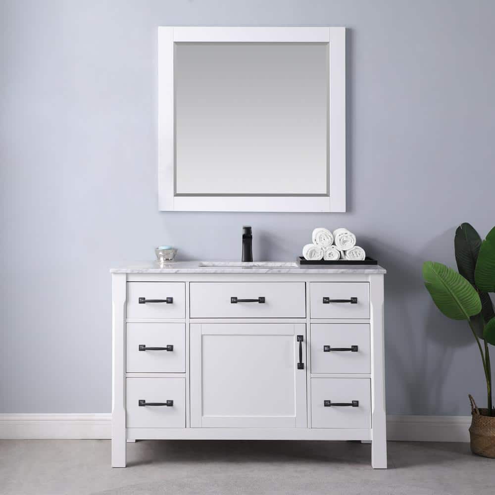 Maribella 48" White Marble Countertop Single Vanity with Mirror