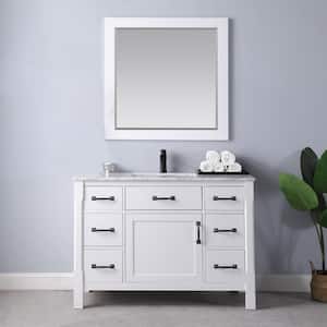 Maribella 48 in. Single Bathroom Vanity Set in White and Carrara White Marble Countertop with Mirror