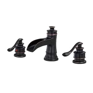 8 in. Widespread 3-Holes 2-Handle Mid-Arc Bathroom Faucet with Valve and Supply Lines in Oil Rubbed Bronze
