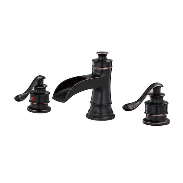 Fapully 8 in. Widespread 3-Holes 2-Handle Mid-Arc Bathroom Faucet with Valve and Supply Lines in Oil Rubbed Bronze