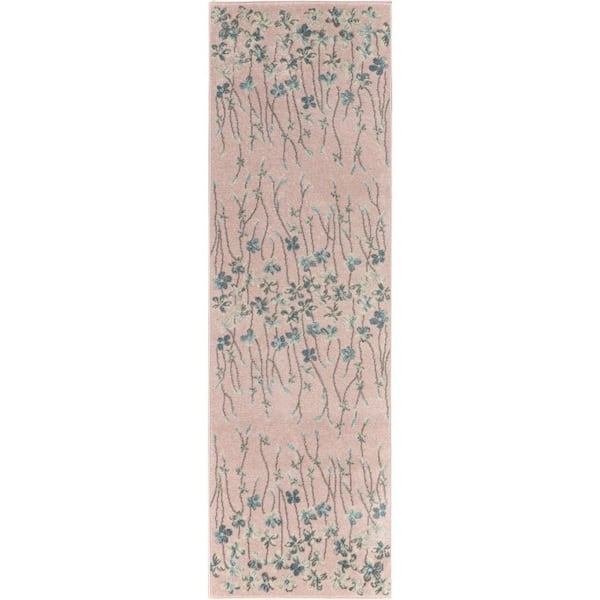 2 ft. x 7 ft. Blue Floral Washable Area Rug Runner Rug