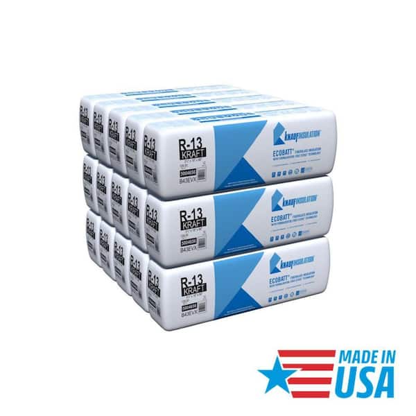 R-13 EcoBatt Kraft Faced Fiberglass Insulation Batt 16 in. x 96 in. x 3-1/2 in. (15-Bags)