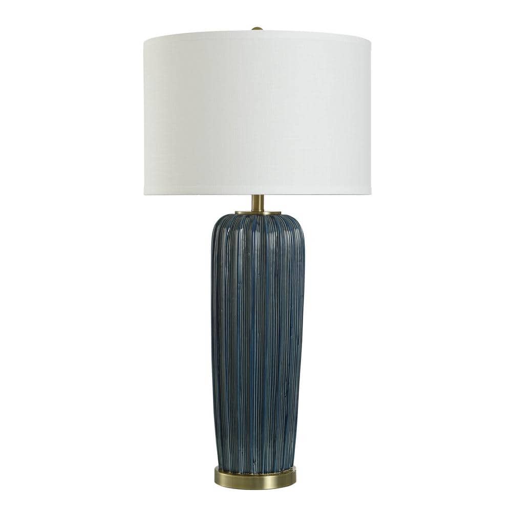 Anne 35.75 in. Costner Blue Transitional 1-Light Standard Floor Lamp for Living Room Linen Drum Shade price history on PriceWatchPro