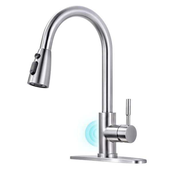 15.3 in. H Touchless Sensor 3-Functions Stainless Steel Single Handle Pull Down Sprayer Kitchen Faucet in Brushed Nickel