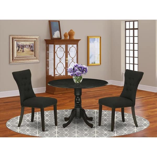 East West Furniture 3-Piece Black Finish Solid Wood Top - Round Dining Room Set - Seats 4