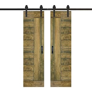 L Series 48 in. x 84 in. Aged Barrel Finished Solid Wood Double Sliding Barn Door with Hardware Kit - Assembly Needed