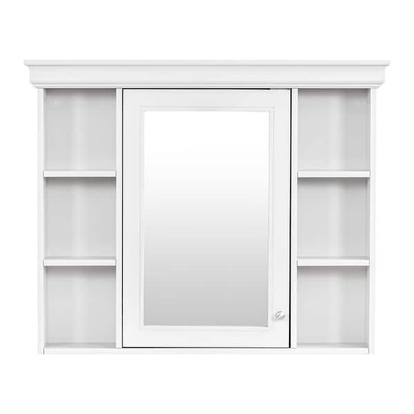 36 in. W x 29 in. H Wall Mounted Rectangular MDF Medicine Cabinet with Mirror in White, Adjustable Shelves
