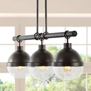 Caleb 33 in. 3-Light Industrial Farmhouse Iron/Glass Linear LED Pendant, Oil Rubbed Bronze/Clear