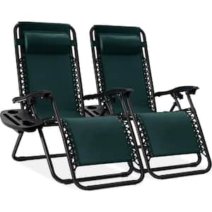 Forest Green Zero Gravity Reclining Lawn Chair with Cup Holders (2-Pack)