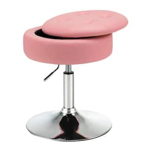 Vanity Stool Adjustable 360° Swivel Storage Makeup Chair with Removable Tray Pink