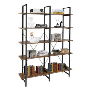 70.08 in. Tall Brown Wood 5-Shelf Etagere Bookcase with Open Shelves, Storage