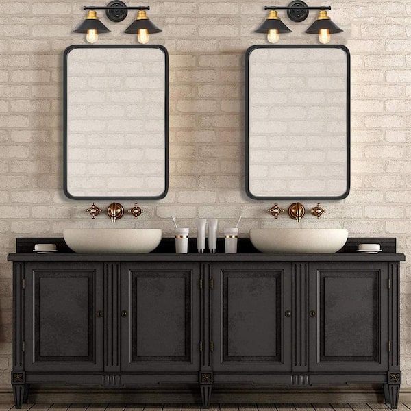 30 in. W x 36 in. H Rectangular Aluminum Framed Wall Mount Bathroom Vanity Mirror in Black