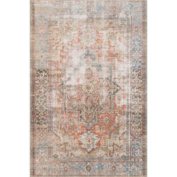 Loren Terracotta/Sky 2 ft. 3 in. x 3 ft. 9 in. Distressed Bohemian Printed Area Rug