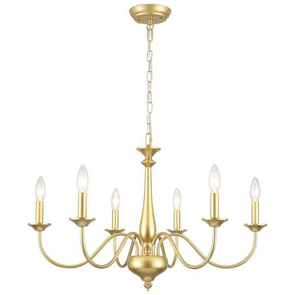 ZJVAIVE 6-Light Vintage Golden Classic Candle Style Chandelier for Living Room Dining Room with No Bulbs Included