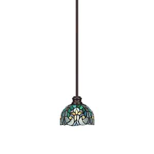 Albany 60-Watt 1-Light Espresso Shaded Pendant Light with Turquoise Cypress Art Glass Shade, No Bulbs Included
