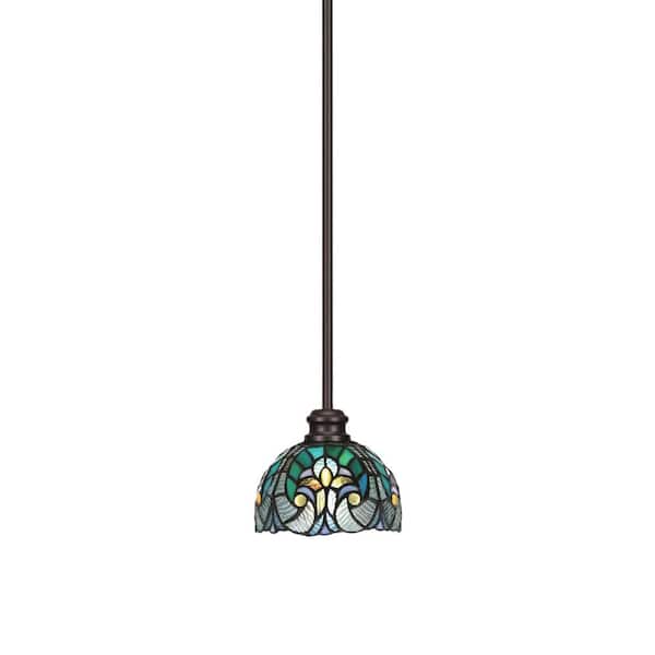 Unbranded Albany 60-Watt 1-Light Espresso Shaded Pendant Light with Turquoise Cypress Art Glass Shade, No Bulbs Included