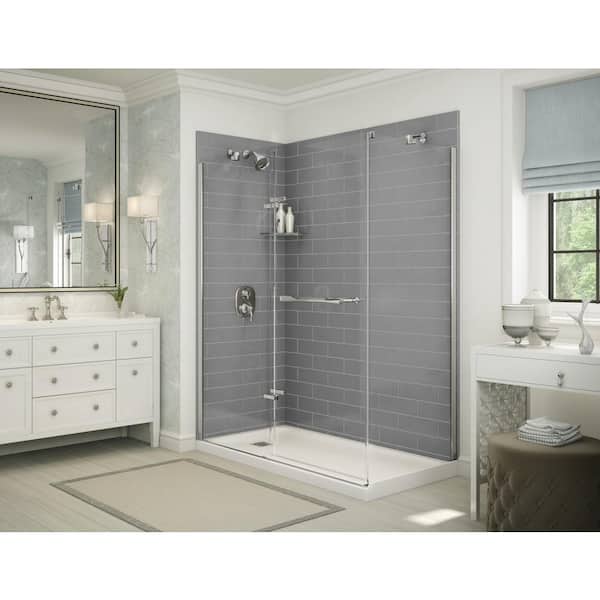 MAAX Utile Metro 32 in. x 60 in. x 83.5 in. Corner Shower Stall in Ash Grey with Left Drain Base in White