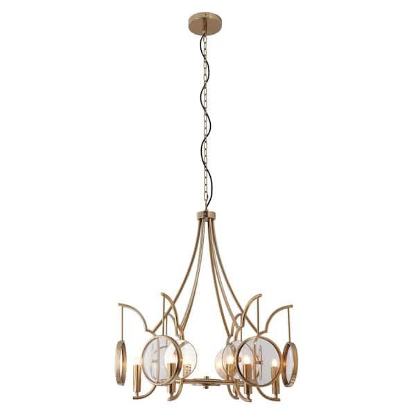 Minka Lavery Into Focus 6-Light Artisan Brass Candlestick Chandelier for Dining Room with Clear Glass Lenses and No Bulbs Included
