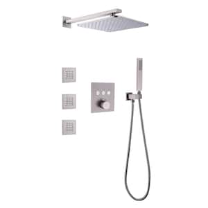 Single Handle 1-Spray Wall Mount Shower Faucet 1.8 GPM with Body Spray Thermostatic Shower Faucet Kit in. Brushed Nickel
