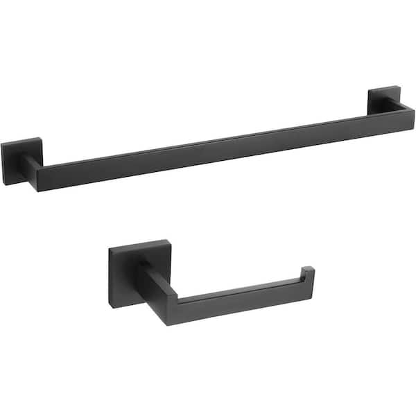 ATKING Wall Mounted 2 -Piece Bath Hardware Set Towel Bar Set Towel Holder Toilet Paper Holder Set in Stainless Matte Black