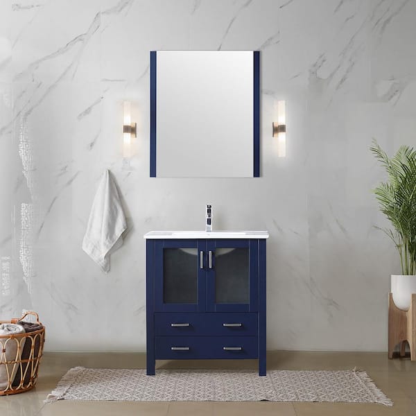 Lexora Volez 30 in. W x 18 in. D x 34 in. H Bath Vanity Cabinet without Top in Navy Blue