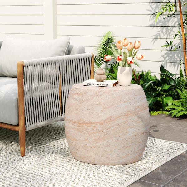 CHRISTOPHER KNIGHT HOME Edmonton Travertine Round Stone Outdoor Patio Side Table, MGO