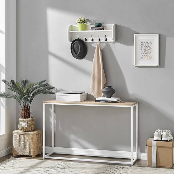 DANYA B 25 in. White Entryway Utility Wall Shelf with Hooks