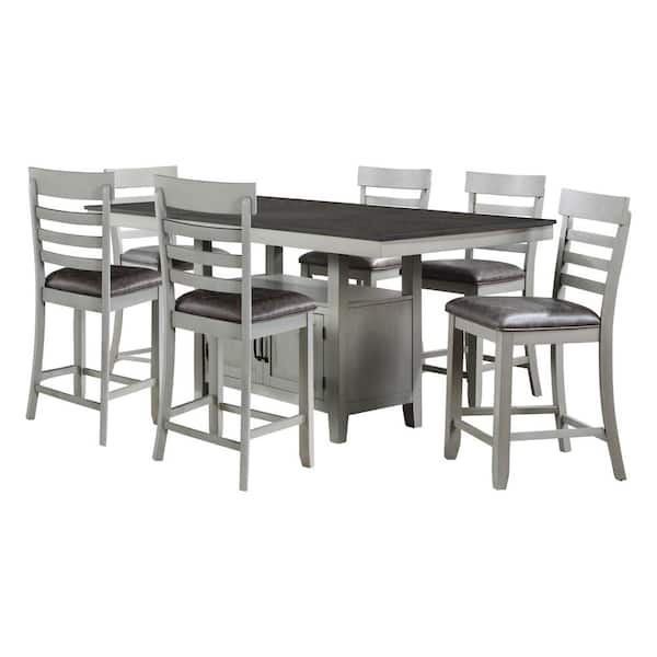 Steve Silver Hyland Gray Wood Counter Height Dinning Set with 6