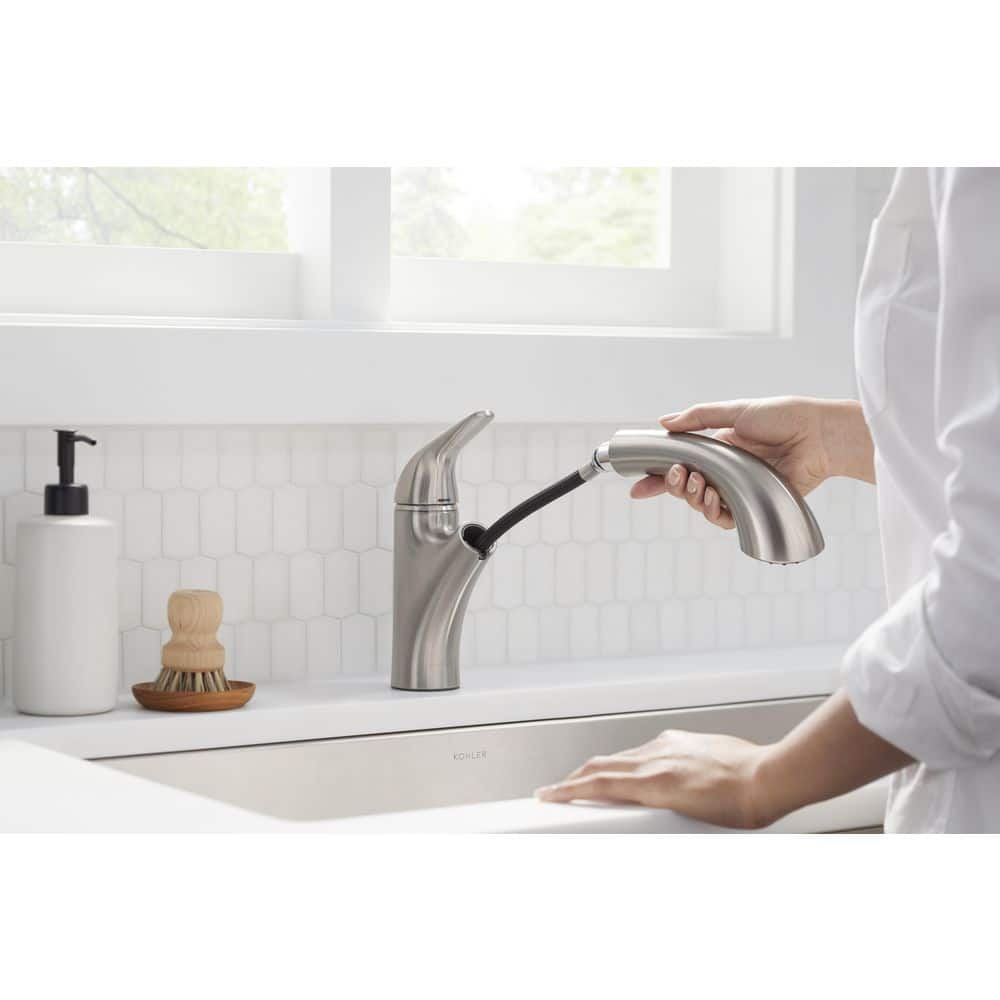 Vibrant Stainless Steel Single-Handle Pull-Out Kitchen Faucet