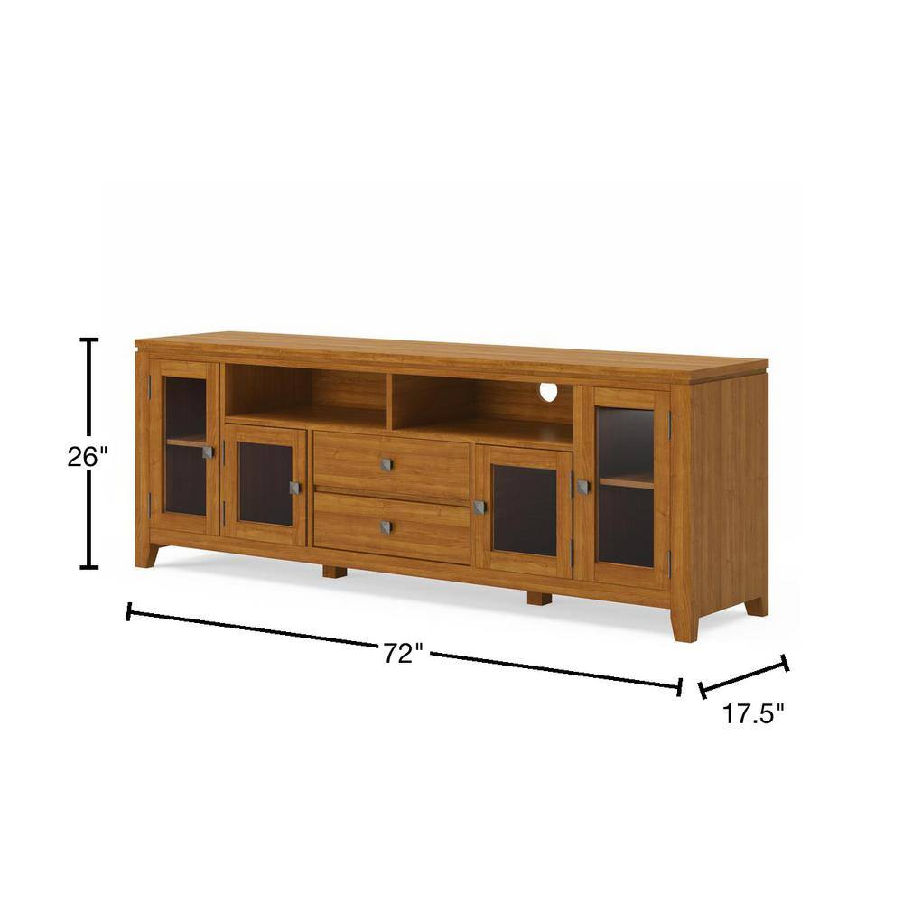 Transitional Solid Pine TV Stand in Light Golden Brown with Storage