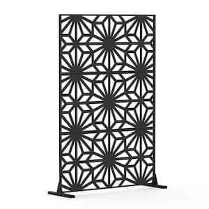 70 in. x 48 in. Black Metal Privacy Screens Free Standing Panels Decorative Fence Panels for Balcony, Sun Flower Shape