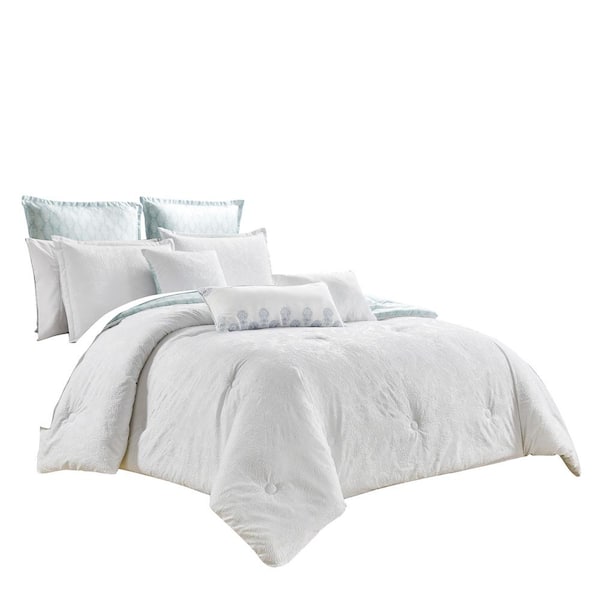 Shatex 8 Piece White Luxury Reversible Embroidery Microfiber King Comforter  Set J21983-Elita-K - The Home Depot