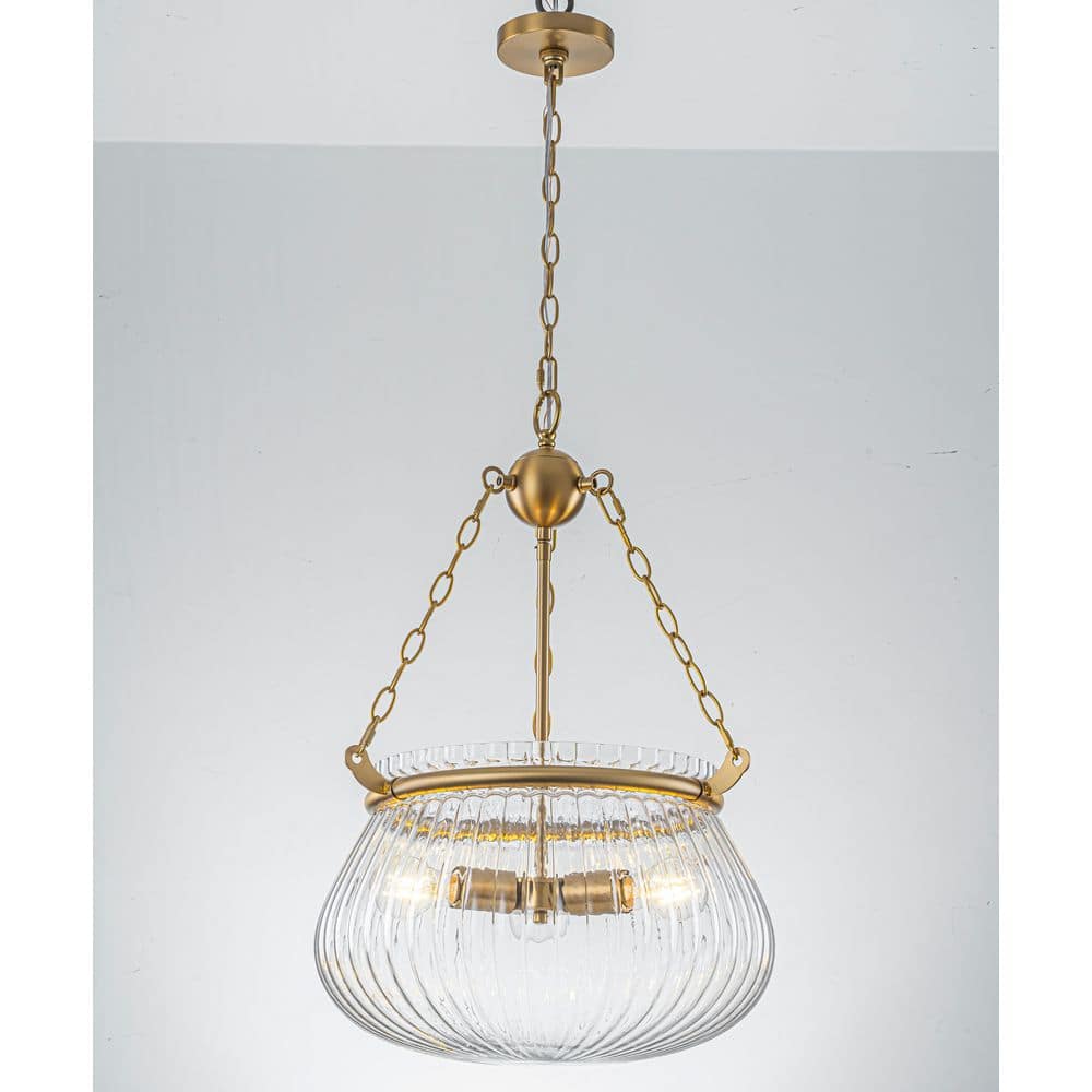 17 in. 3-Light Matte Brass Pendant Light Chandelier with Clear Ribbed Glass Shade price history on PriceWatchPro