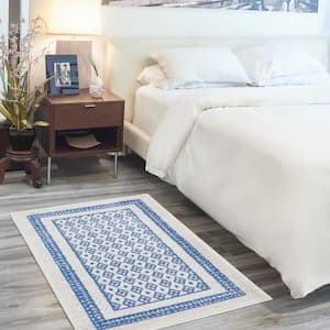 Whimsicle Ivory Blue 3 ft. x 5 ft. Geometric Contemporary Kitchen Area Rug