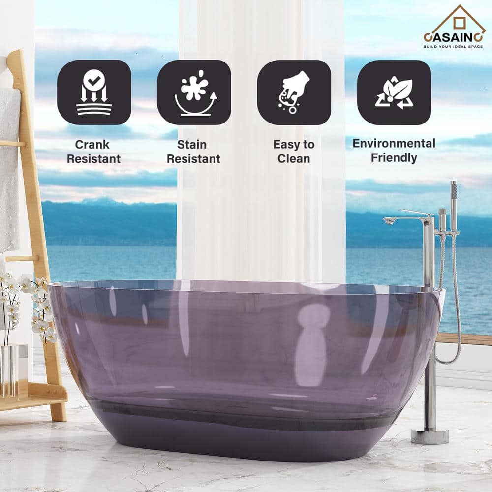 59-Inch Freestanding Transparent Purple Resin Bathtub