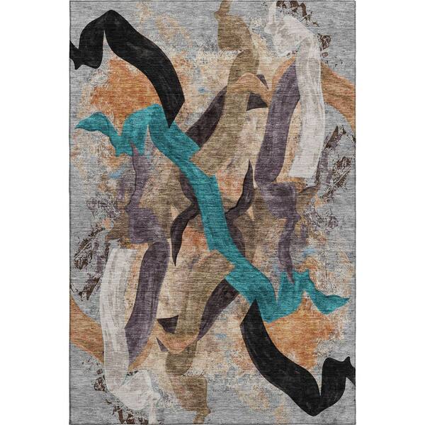Mayfield Premium Machine Washable Abstract AMF2191 Gray 10 ft. x 14 ft. Area Rug