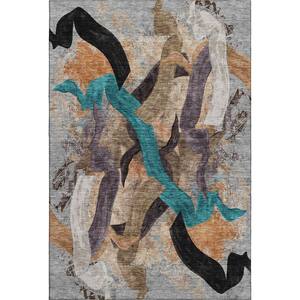 Mayfield Premium Machine Washable Abstract AMF2191 Gray 8 ft. x 10 ft. Area Rug